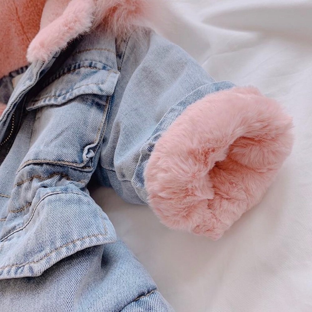 Blue Holly Oversized Denim Fur Hooded Winter Coat Jacket - Picture 7 of 12